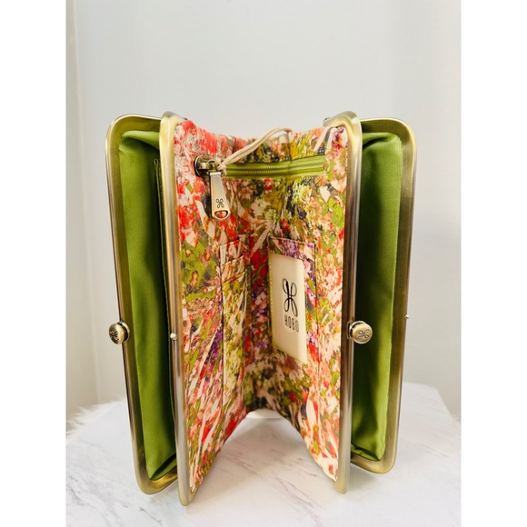 Hobo Lauren Clutch-Wallet in Printed Leather, Tropical, Luxury, Yellow/Green NWT